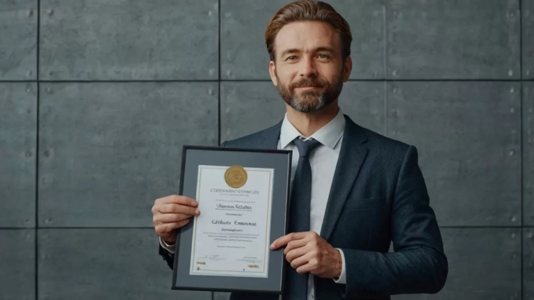 leonardo_kino_xl_a_professional_holding_proudly_his_certificat_0 Image description